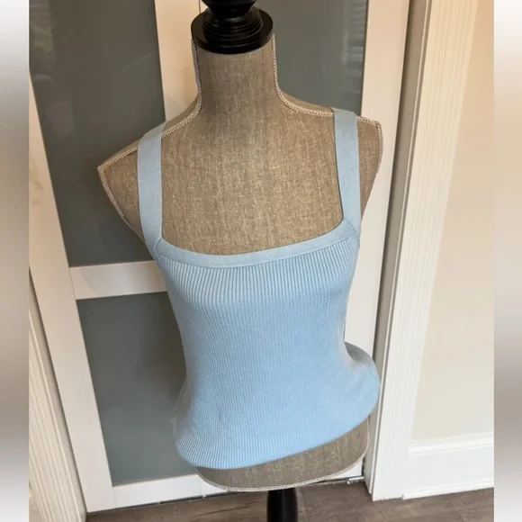 Ribbed Square Neck Sweater Tank Airy Blue- Like New - Picture 4 of 11